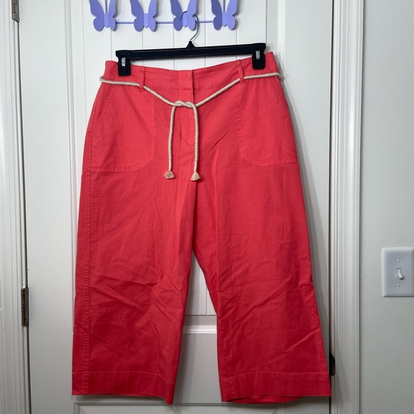 NEW Talbots women’s bright coral rope‎ belt capri straight leg pants 10 petite - Picture 1 of 8